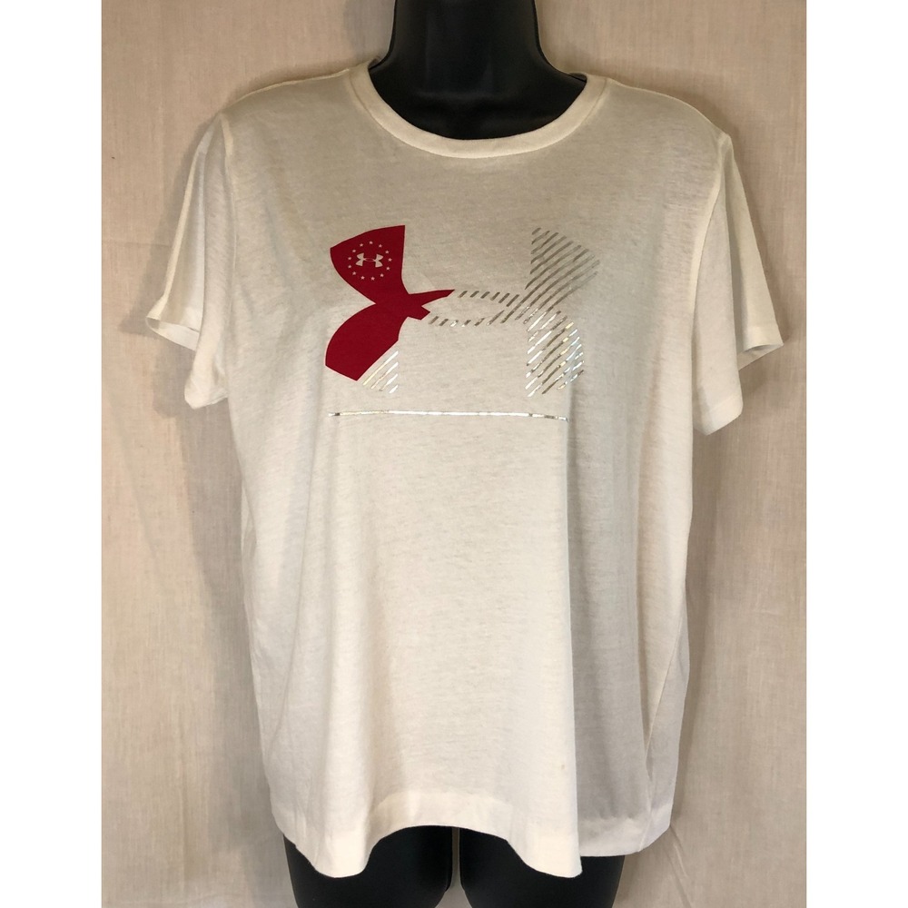 Under‎ Armour Freedom Women's Short Sleeve Big Logo Tee Red White Size M